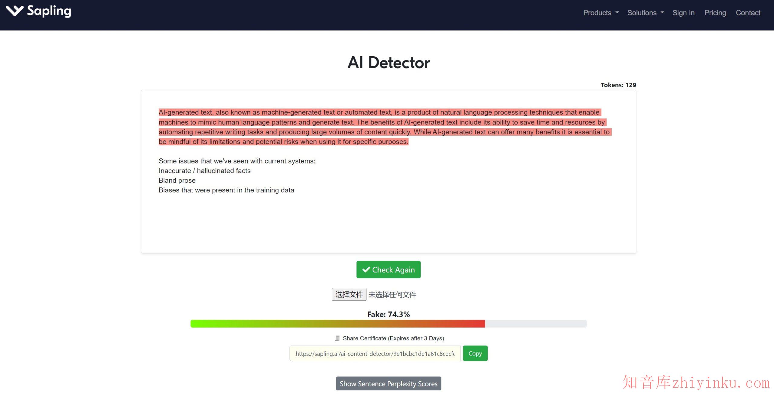 Sapling AI Content Detector